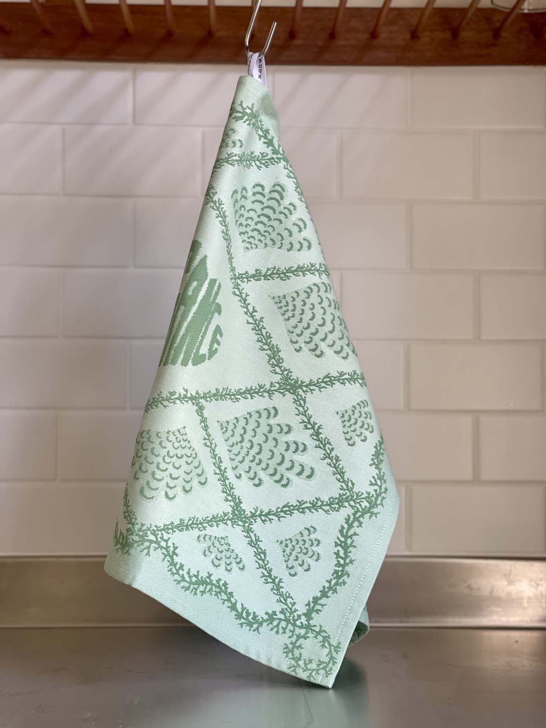 Green Coral Trellis Jacquard Tea Towel
