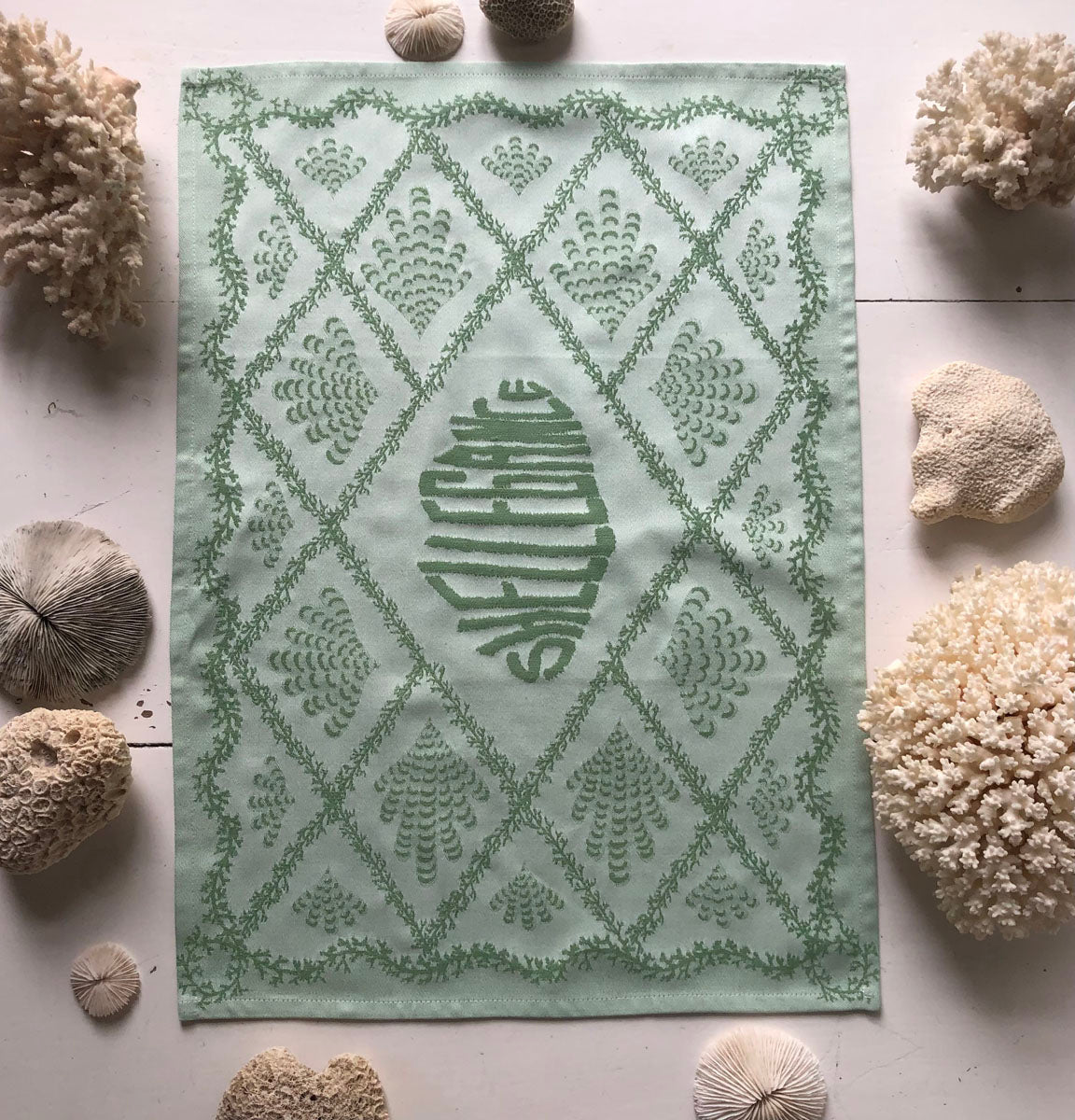 Green Coral Trellis Jacquard Tea Towel