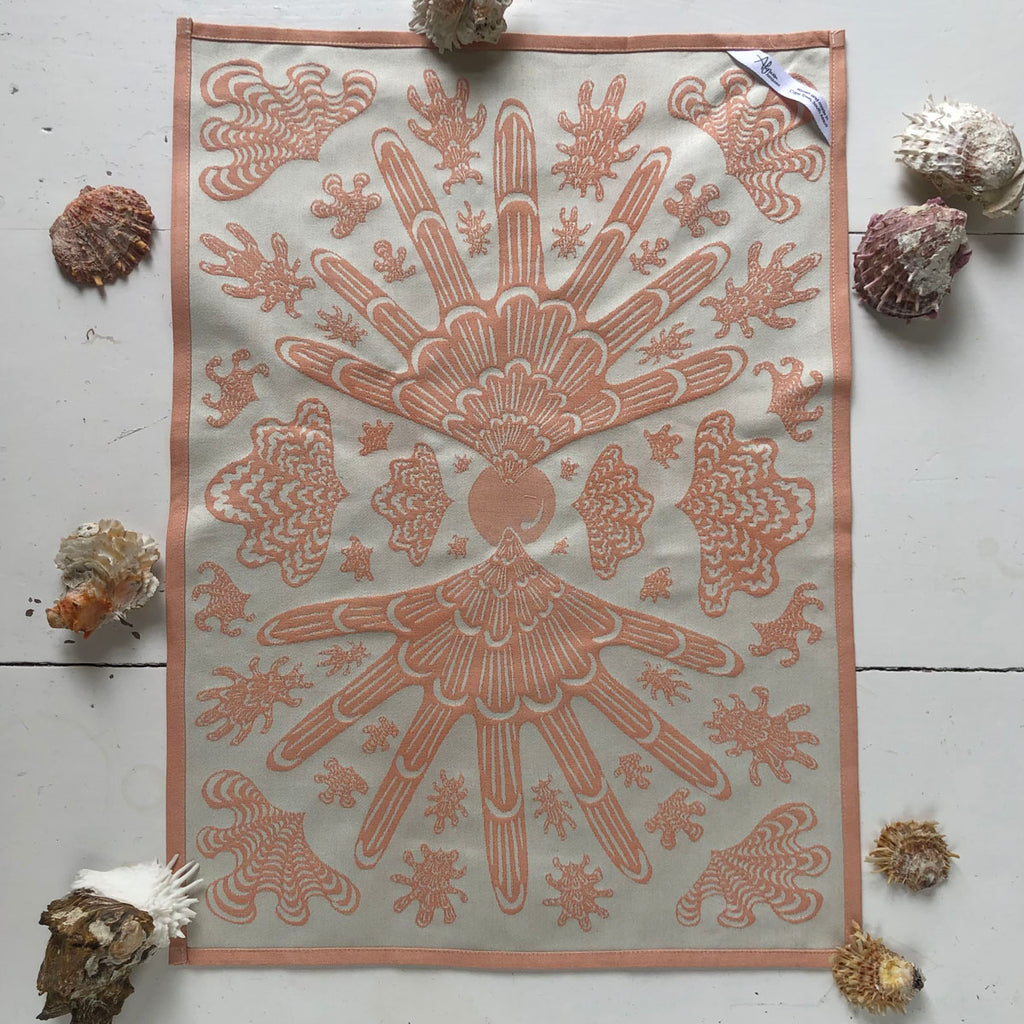 Coral Shell Burst Jacquard Tea Towel
