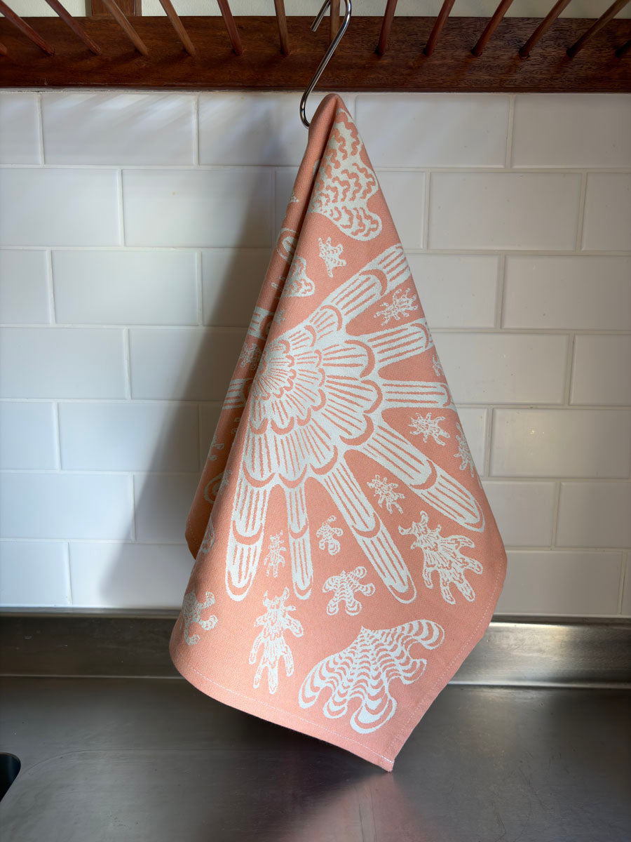 Coral Shell Burst Jacquard Tea Towel
