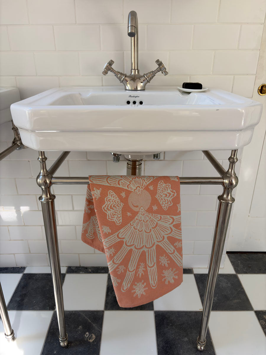 Coral Shell Burst Jacquard Tea Towel