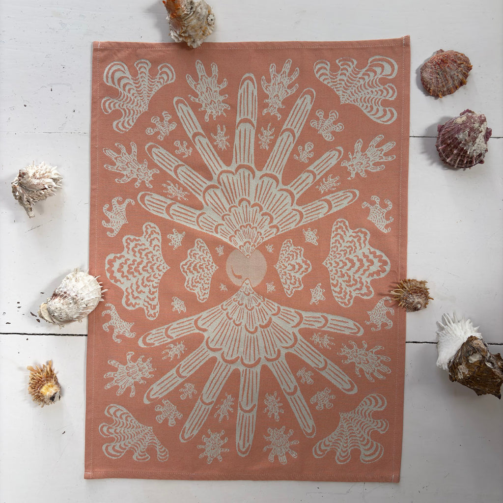 Coral Shell Burst Jacquard Tea Towel