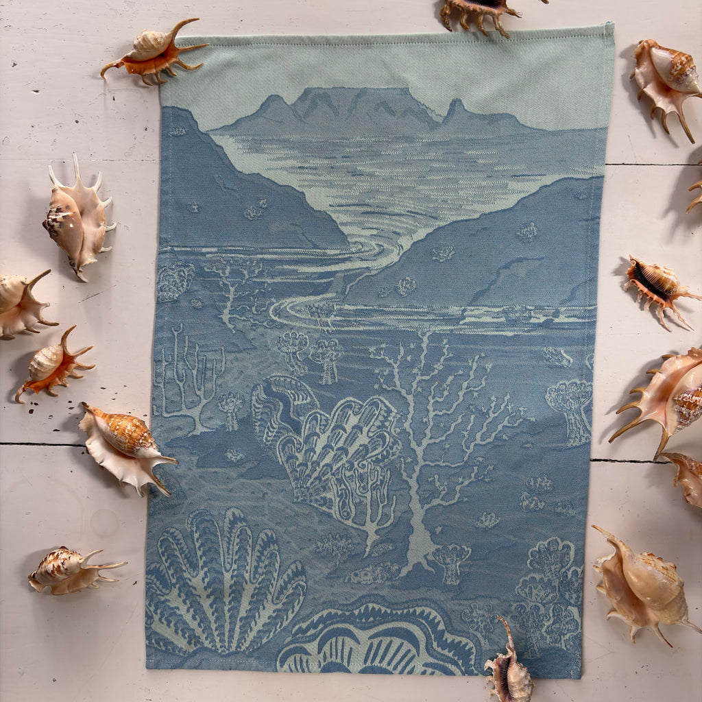 Blue Rockpool Jacquard Tea Towel