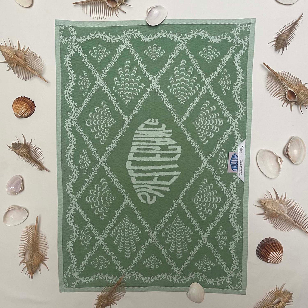 Green Coral Trellis Jacquard Tea Towel