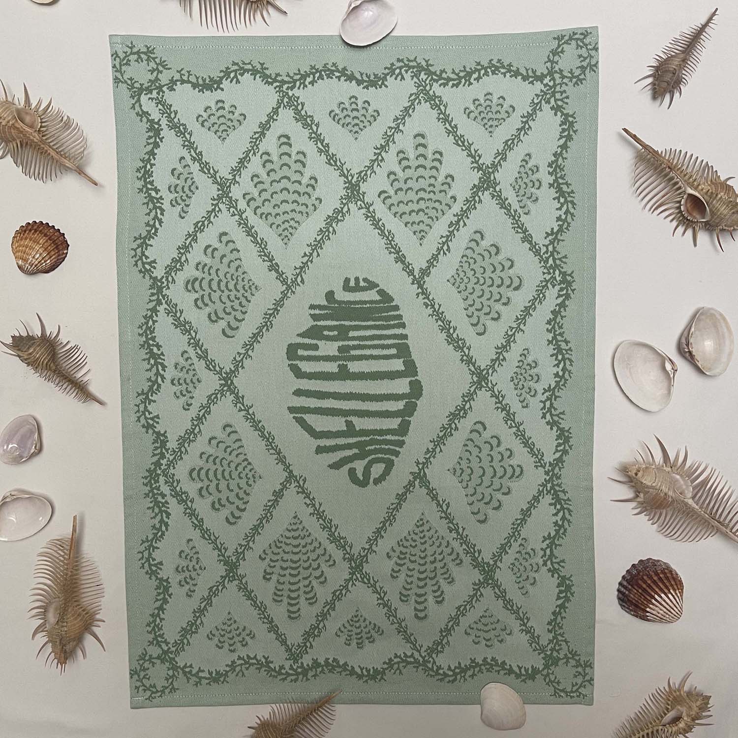 Green Coral Trellis Jacquard Tea Towel
